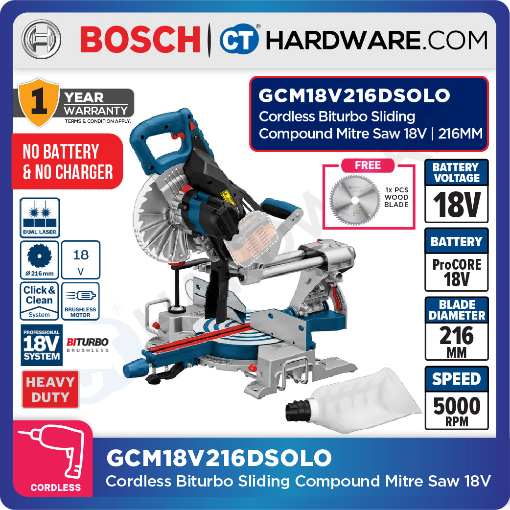 Bosch GCM18V216DSOLO Cordless BITURBO BL Sliding Compound Mitre Saw 18V | 216MM Without Battery & Charger [ SOLO UNIT ]