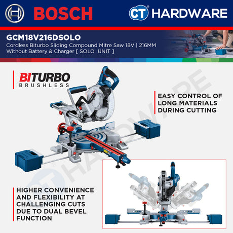 Bosch GCM18V216DSOLO Cordless BITURBO BL Sliding Compound Mitre Saw 18V | 216MM Without Battery & Charger [ SOLO UNIT ]