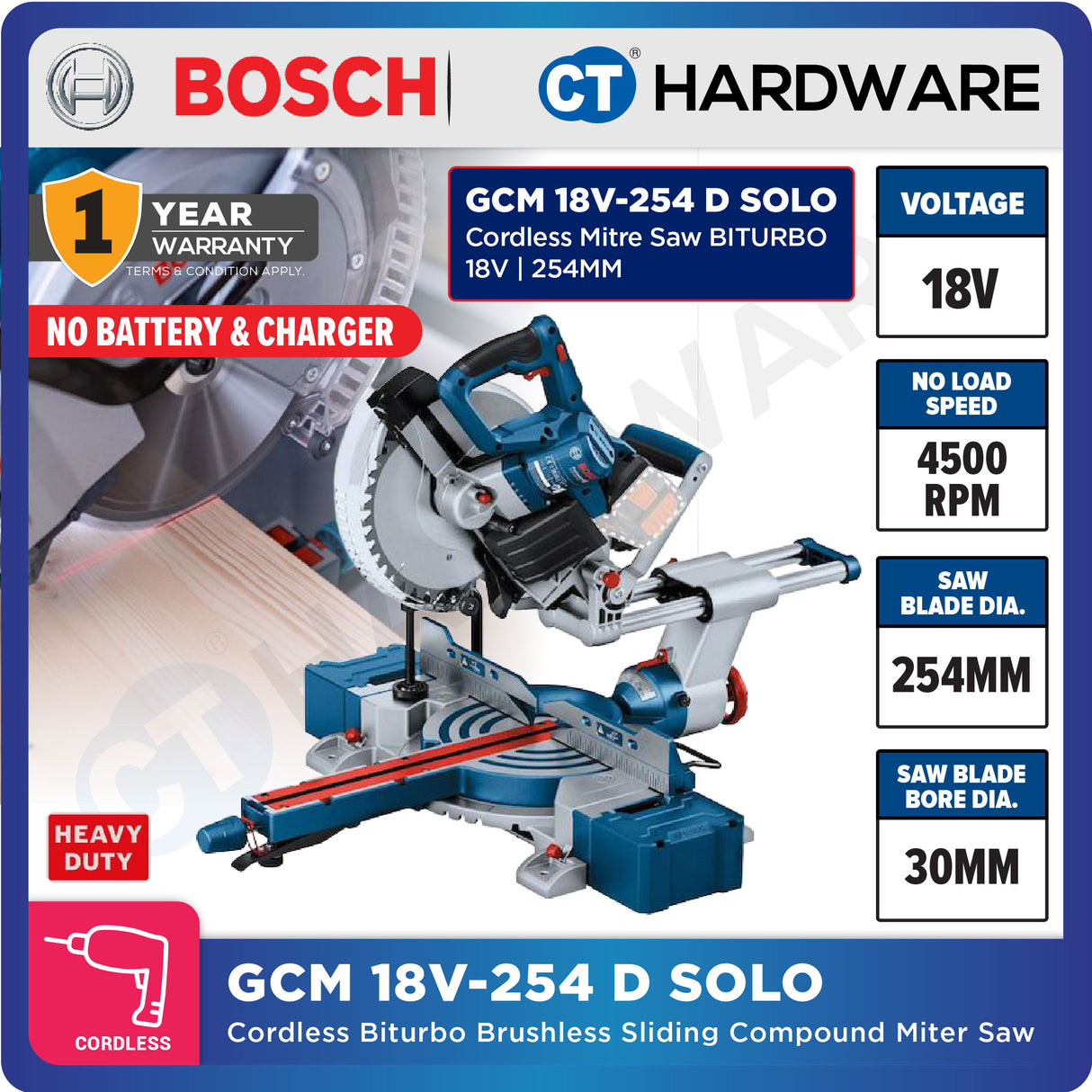 Bosch GCM 18V-254 D BITURBO Cordless Brushless Sliding Compound Mitre Saw 18V | 254mm