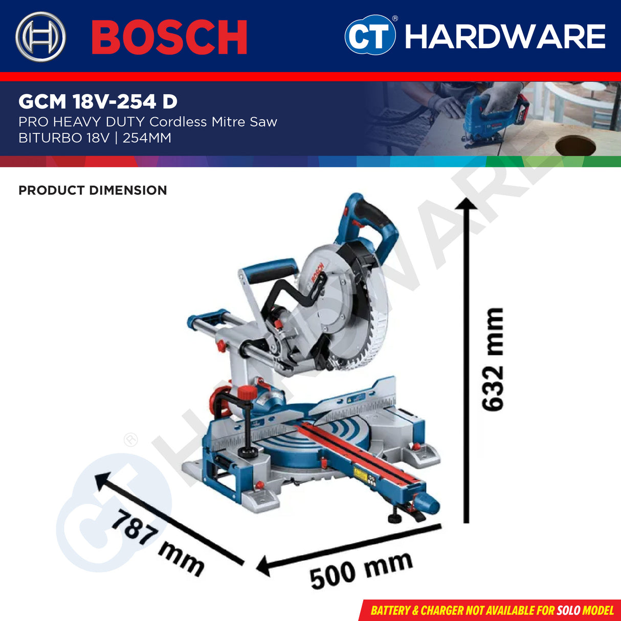 Bosch GCM 18V-254 D BITURBO Cordless Brushless Sliding Compound Mitre Saw 18V | 254mm