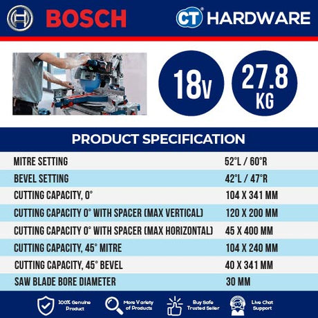 Bosch GCM 18V-305 GDC SOLO Cordless Mitre Saw BITURBO 18V 305mm [0601B430K0 | GCM18V305GDCSOLO]
