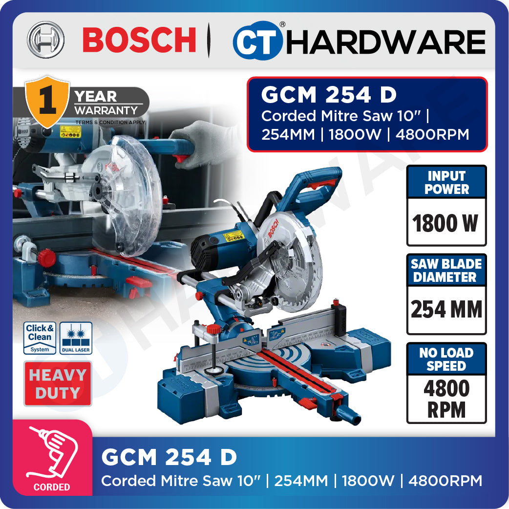 Bosch GCM 254 D Corded Mitre Saw 10" | 254MM | 1800W | 4800RPM | 0601B59000 [ GCM254D ]