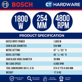 Bosch GCM 254 D Corded Mitre Saw 10" | 254MM | 1800W | 4800RPM | 0601B59000 [ GCM254D ]