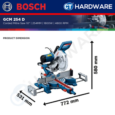 Bosch GCM 254 D Corded Mitre Saw 10" | 254MM | 1800W | 4800RPM | 0601B59000 [ GCM254D ]