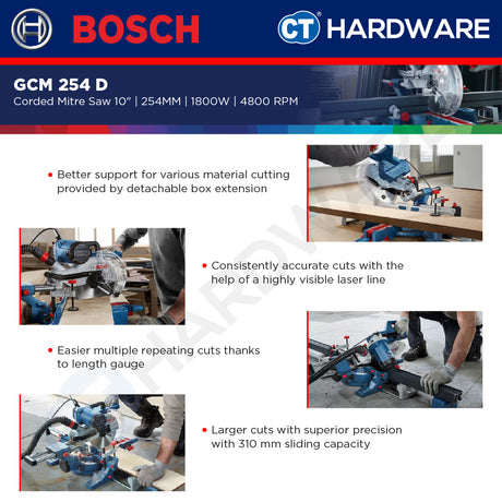 Bosch GCM 254 D Corded Mitre Saw 10" | 254MM | 1800W | 4800RPM | 0601B59000 [ GCM254D ]