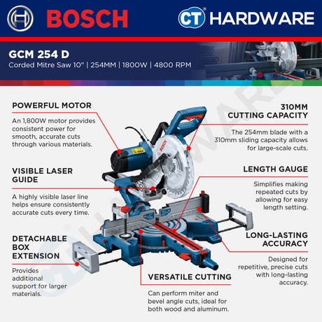 Bosch GCM 254 D Corded Mitre Saw 10" | 254MM | 1800W | 4800RPM | 0601B59000 [ GCM254D ]