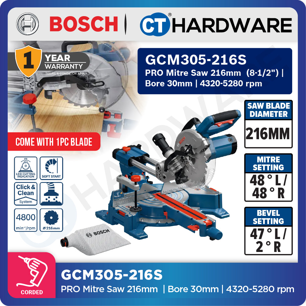 Bosch PRO GCM305-216S Mitre Saw 1300W 216mm 315mm Cutting Capacity [0601B610L0]