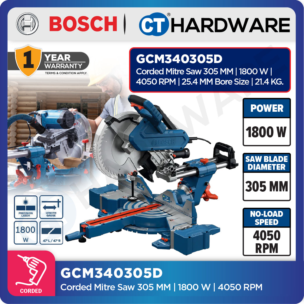 Bosch GCM340305D Corded Mitre Saw 305 MM | 1800 W | 4050 RPM | 25.4MM Bore Size