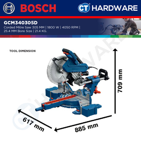 Bosch GCM340305D Corded Mitre Saw 305 MM | 1800 W | 4050 RPM | 25.4MM Bore Size