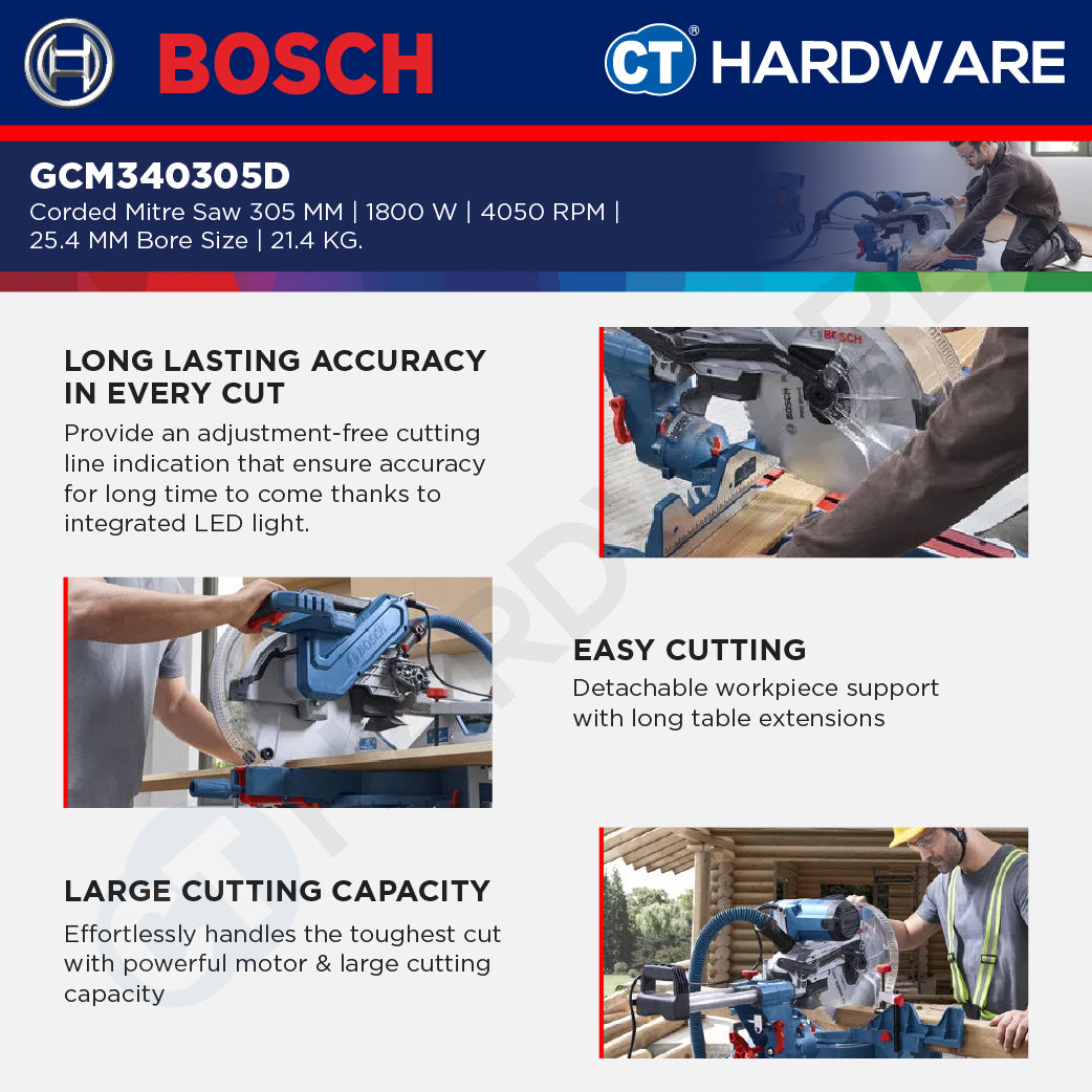 Bosch GCM340305D Corded Mitre Saw 305 MM | 1800 W | 4050 RPM | 25.4MM Bore Size