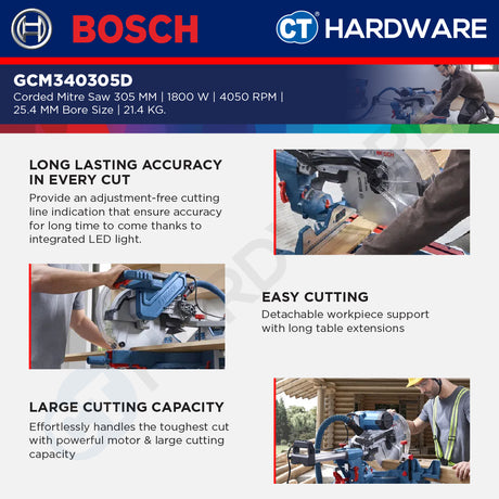 Bosch GCM340305D Corded Mitre Saw 305 MM | 1800 W | 4050 RPM | 25.4MM Bore Size
