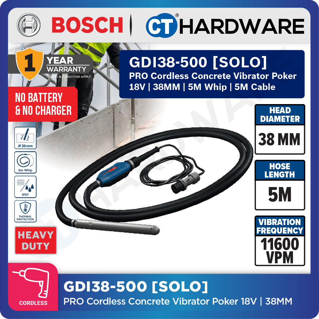 Bosch PRO GDI38-500 Concrete Vibrator Poker 38mm 5m Whip [06019P9400]