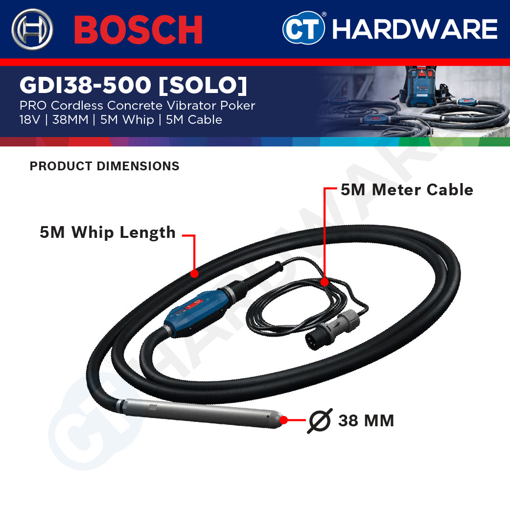 Bosch PRO GDI38-500 Concrete Vibrator Poker 38mm 5m Whip [06019P9400]
