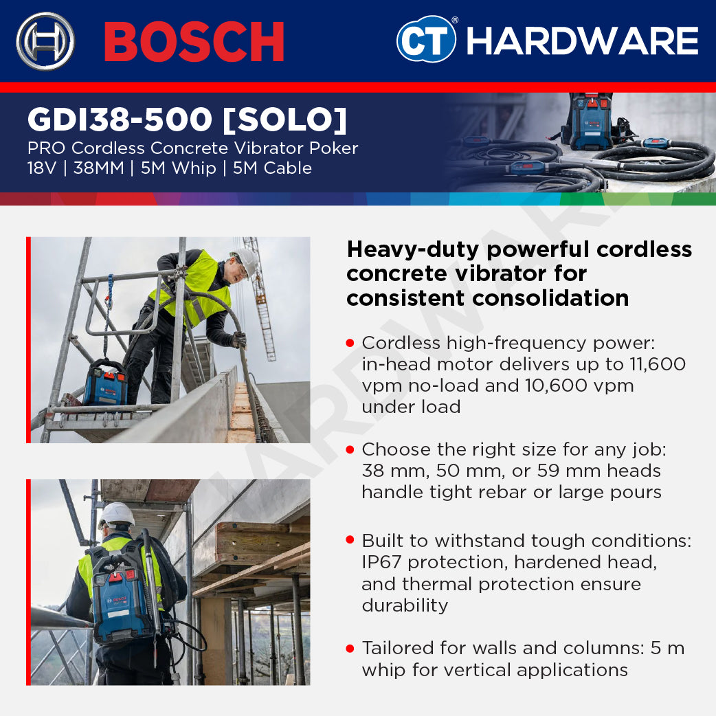 Bosch PRO GDI38-500 Concrete Vibrator Poker 38mm 5m Whip [06019P9400]
