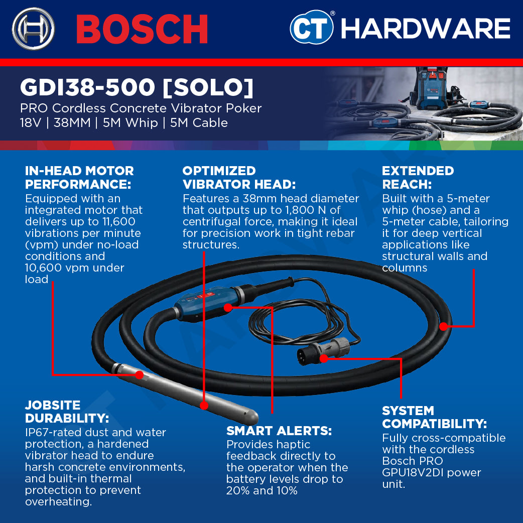 Bosch PRO GDI38-500 Concrete Vibrator Poker 38mm 5m Whip [06019P9400]