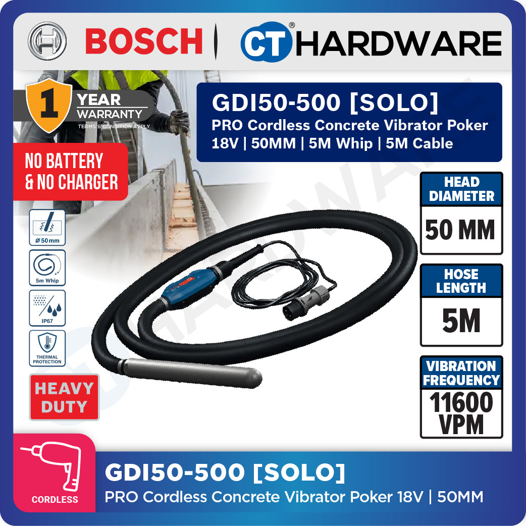 Bosch PRO GDI50-500 Concrete Vibrator Poker 50mm 5m Whip [06019P9500]