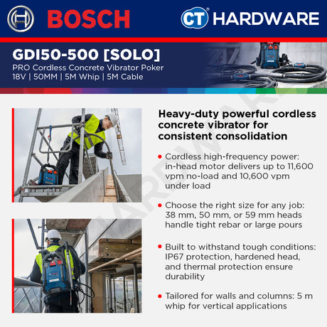 Bosch PRO GDI50-500 Concrete Vibrator Poker 50mm 5m Whip [06019P9500]
