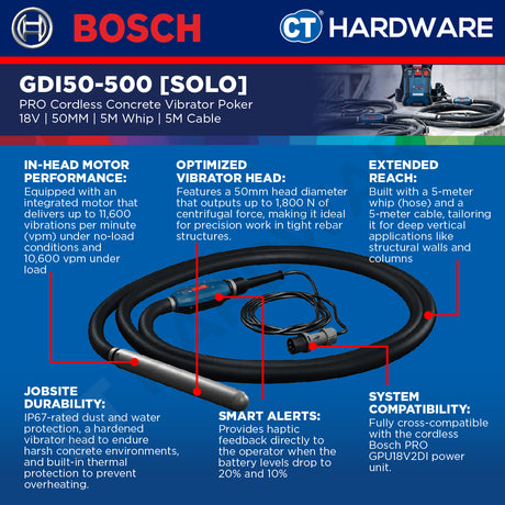 Bosch PRO GDI50-65D Concrete Vibrator Poker 50mm 0.65m Whip [06019P9200]
