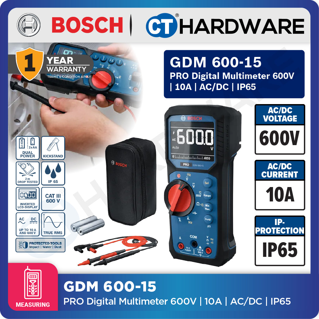 Bosch PRO GDM 600-15 Digital Multimeter 600V 10A AC/DC IP65 [0601077300]