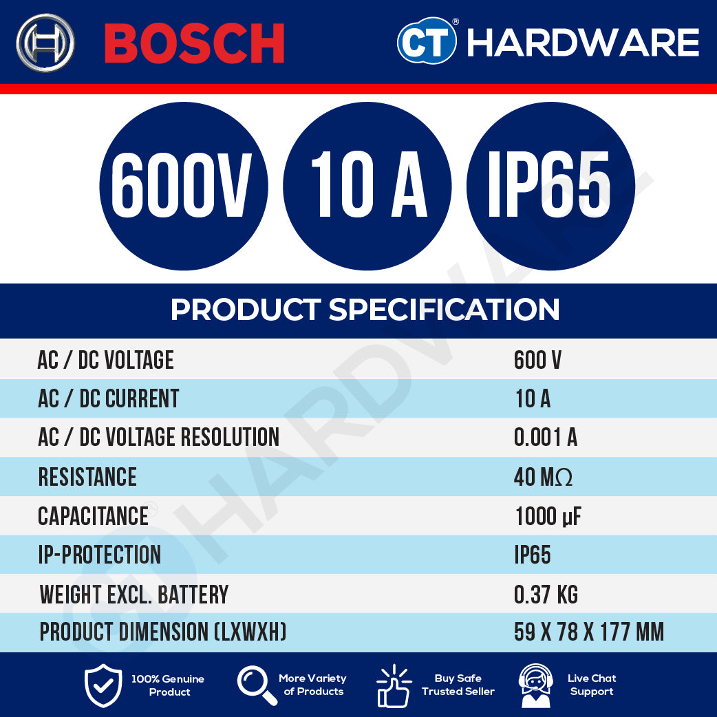 Bosch PRO GDM 600-15 Digital Multimeter 600V 10A AC/DC IP65 [0601077300]