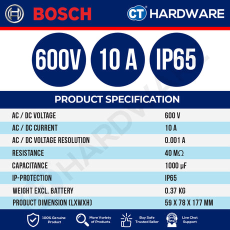 Bosch PRO GDM 600-15 Digital Multimeter 600V 10A AC/DC IP65 [0601077300]