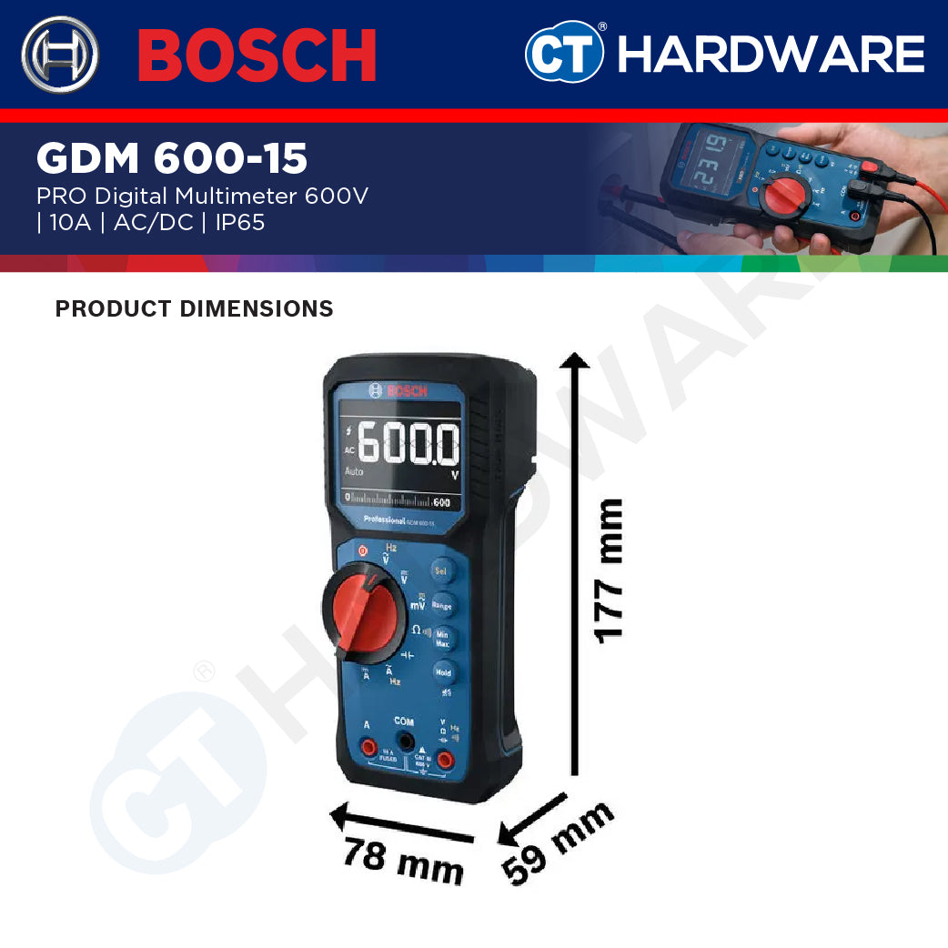 Bosch PRO GDM 600-15 Digital Multimeter 600V 10A AC/DC IP65 [0601077300]