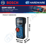 Bosch PRO GDM 600-15 Digital Multimeter 600V 10A AC/DC IP65 [0601077300]