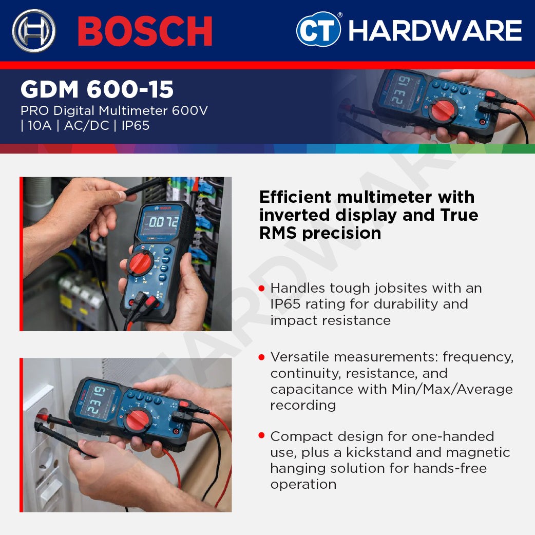 Bosch PRO GDM 600-15 Digital Multimeter 600V 10A AC/DC IP65 [0601077300]