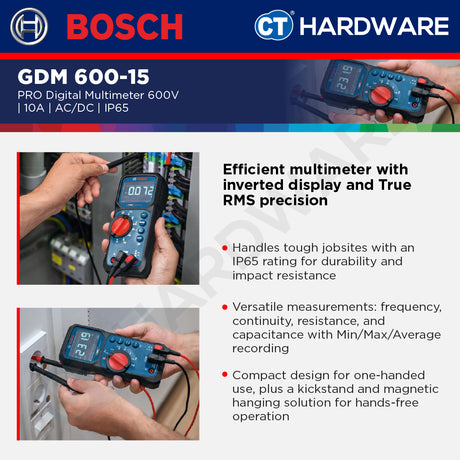 Bosch PRO GDM 600-15 Digital Multimeter 600V 10A AC/DC IP65 [0601077300]