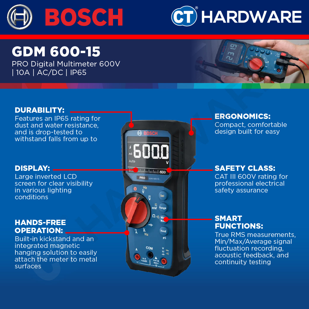 Bosch PRO GDM 600-15 Digital Multimeter 600V 10A AC/DC IP65 [0601077300]