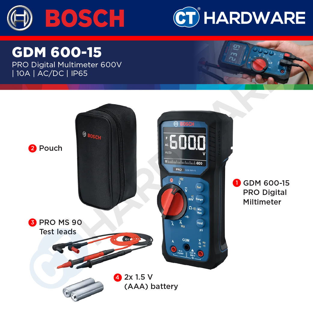 Bosch PRO GDM 600-15 Digital Multimeter 600V 10A AC/DC IP65 [0601077300]