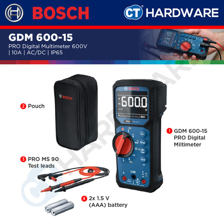 Bosch PRO GDM 600-15 Digital Multimeter 600V 10A AC/DC IP65 [0601077300]