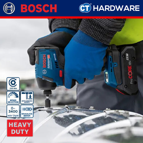 Bosch GDR18V220C Cordless Brushless Impact Driver 18V | 1/4" | 220NM Come with 2x 4.0Ah 18V Battery & Charger