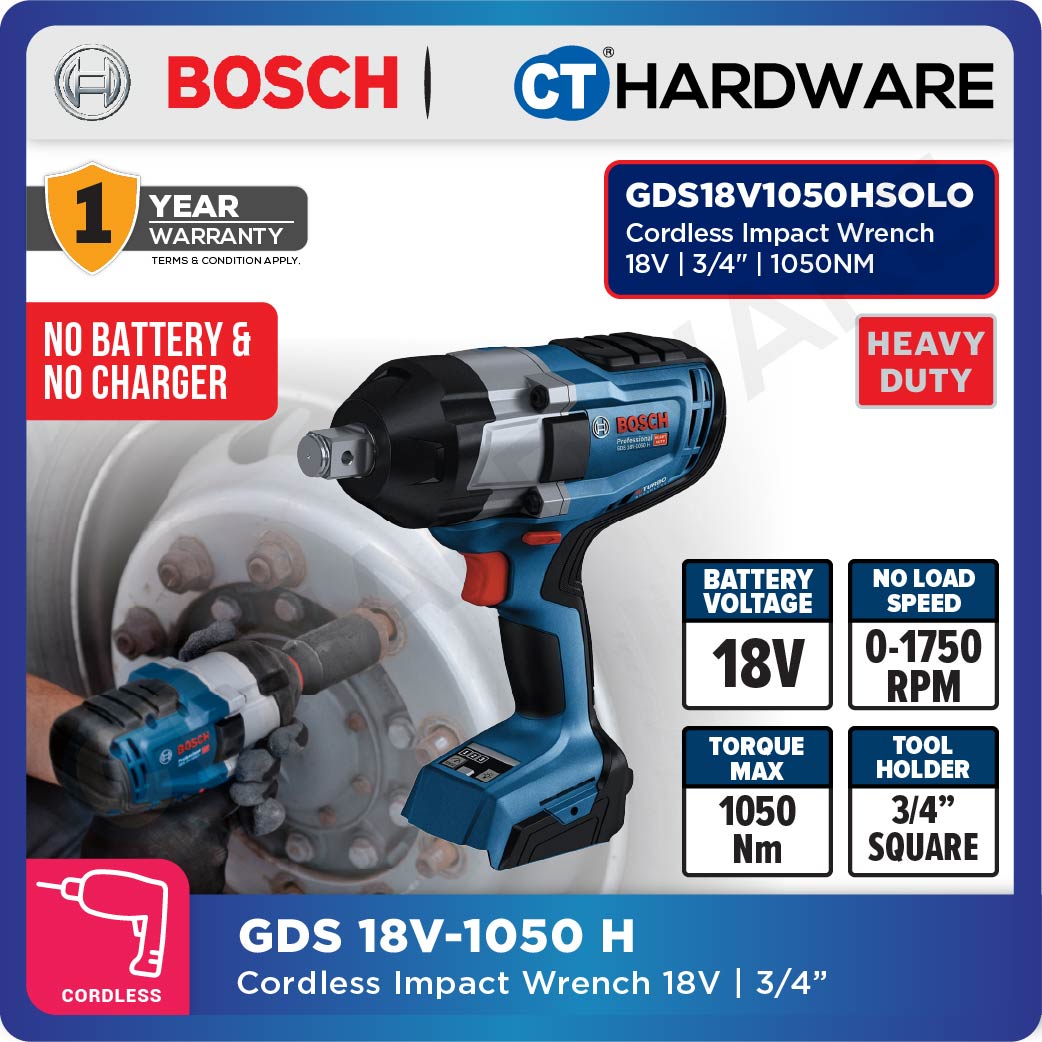Bosch GDS 18V-1050 H SOLO Cordless Impact Wrench BITURBO 18V 3/4" 1050Nm [06019J85L1 | GDS18V1050HSOLO]