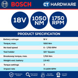 Bosch GDS 18V-1050 H SOLO Cordless Impact Wrench BITURBO 18V 3/4" 1050Nm [06019J85L1 | GDS18V1050HSOLO]