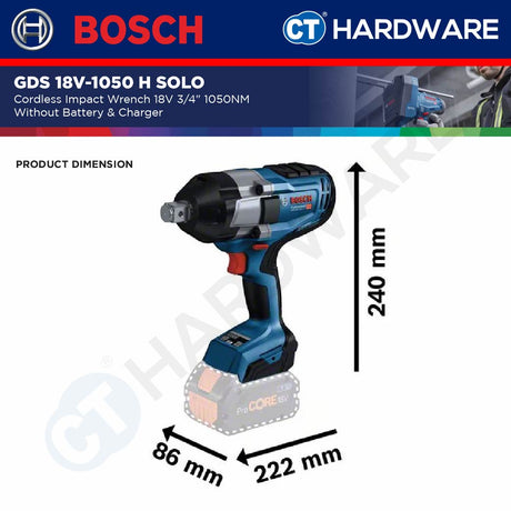 Bosch GDS 18V-1050 H SOLO Cordless Impact Wrench BITURBO 18V 3/4" 1050Nm [06019J85L1 | GDS18V1050HSOLO]