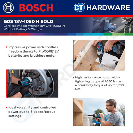 Bosch GDS 18V-1050 H SOLO Cordless Impact Wrench BITURBO 18V 3/4" 1050Nm [06019J85L1 | GDS18V1050HSOLO]