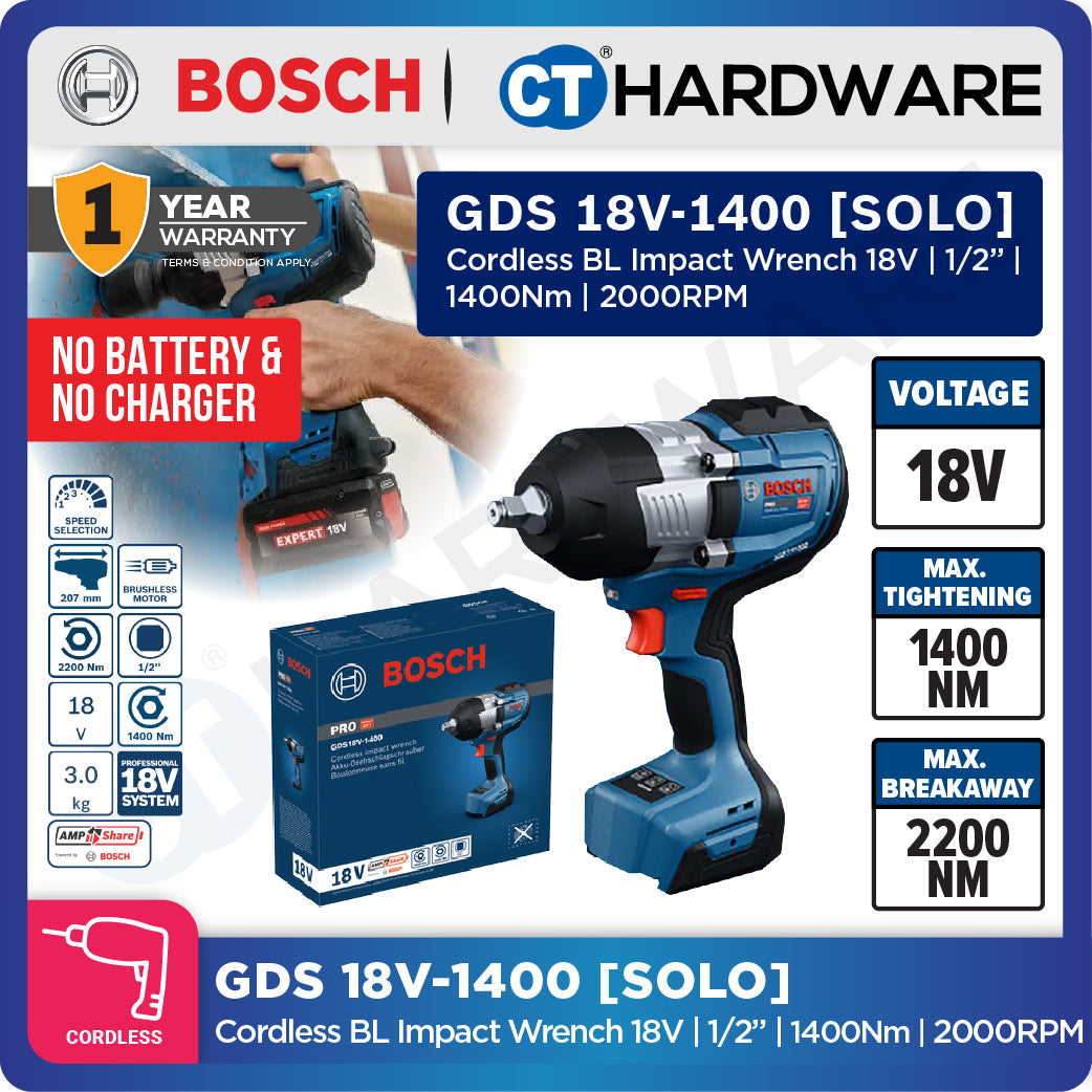 Bosch PRO GDS 18V-1400 Cordless Brushless Impact Wrench 18V 1/2" 1400Nm Solo [06019R50L0]