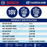 Bosch PRO GDS 18V-1400 Cordless Brushless Impact Wrench 18V 1/2" 1400Nm Solo [06019R50L0]