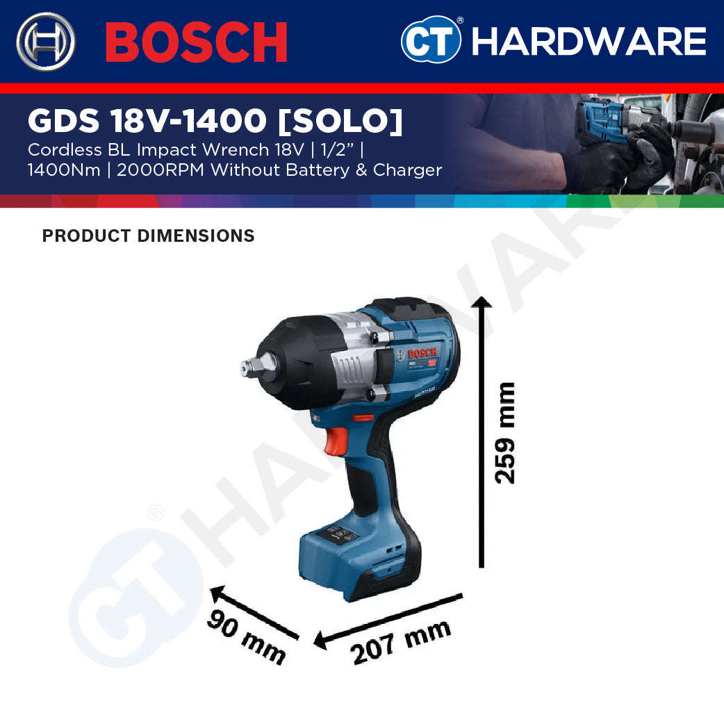 Bosch PRO GDS 18V-1400 Cordless Brushless Impact Wrench 18V 1/2" 1400Nm Solo [06019R50L0]