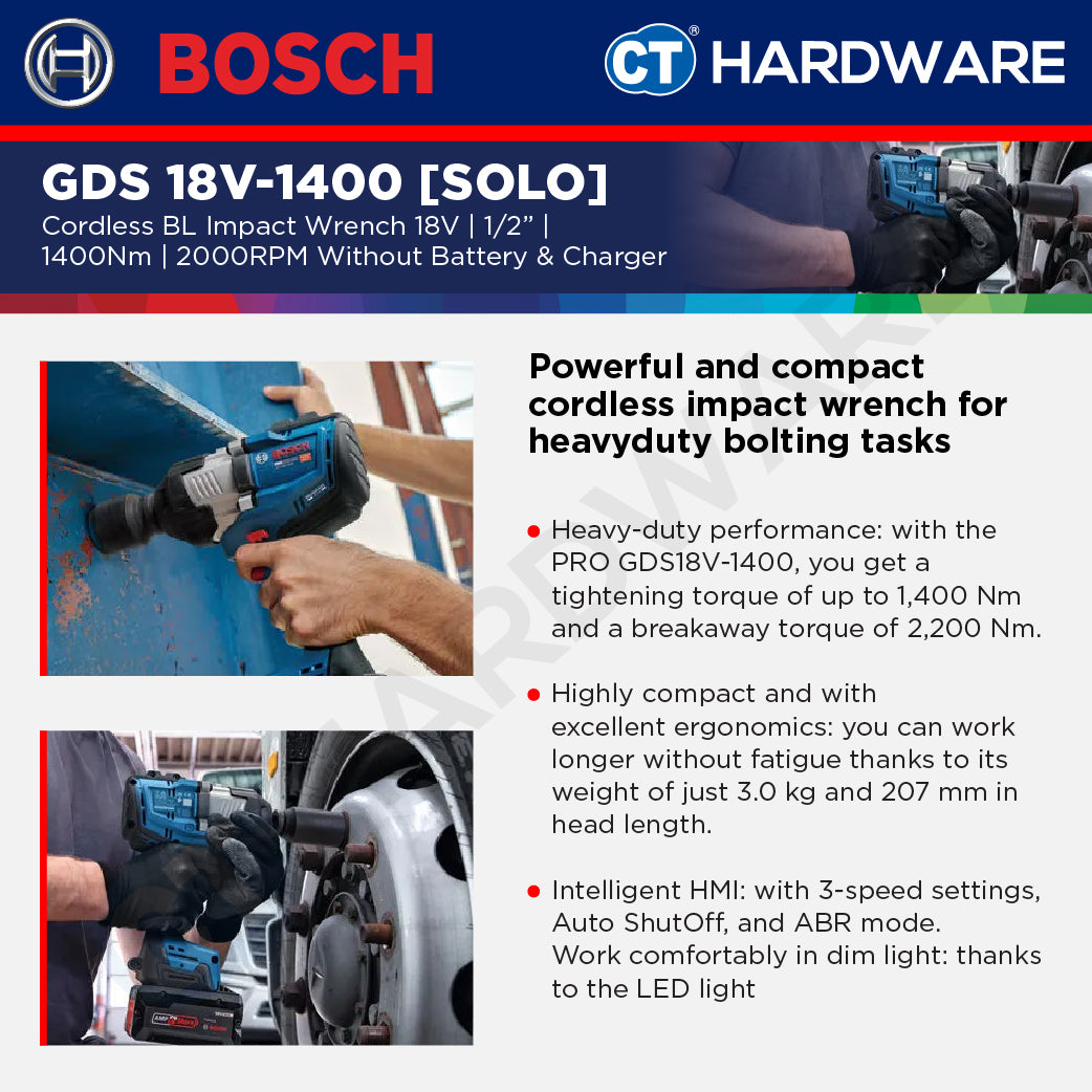 Bosch PRO GDS 18V-1400 Cordless Brushless Impact Wrench 18V 1/2" 1400Nm Solo [06019R50L0]