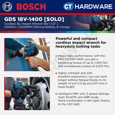 Bosch PRO GDS 18V-1400 Cordless Brushless Impact Wrench 18V 1/2" 1400Nm Solo [06019R50L0]