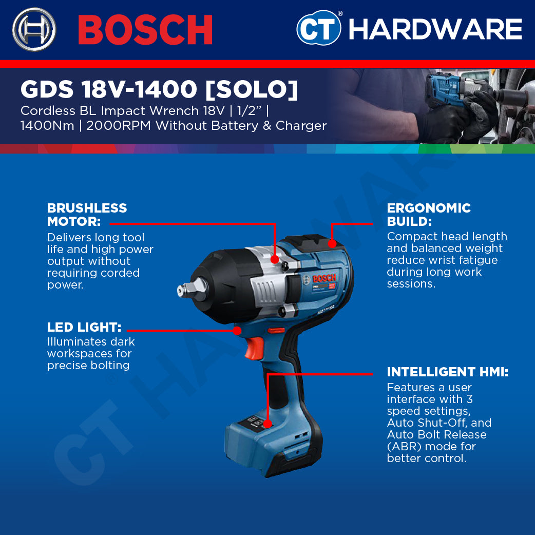 Bosch PRO GDS 18V-1400 Cordless Brushless Impact Wrench 18V 1/2" 1400Nm Solo [06019R50L0]
