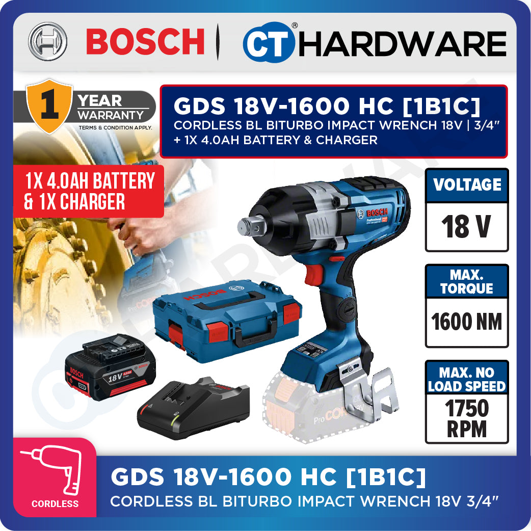 Bosch GDS 18V-1600 HC SOLO Cordless BITURBO Impact Wrench 18V without Battery & Charger [ GDS18V1600HCSOLO ]