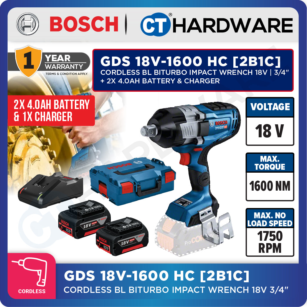 Bosch GDS 18V-1600 HC SOLO Cordless BITURBO Impact Wrench 18V without Battery & Charger [ GDS18V1600HCSOLO ]