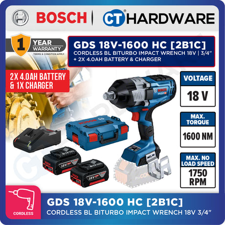 Bosch GDS 18V-1600 HC SOLO Cordless BITURBO Impact Wrench 18V without Battery & Charger [ GDS18V1600HCSOLO ]
