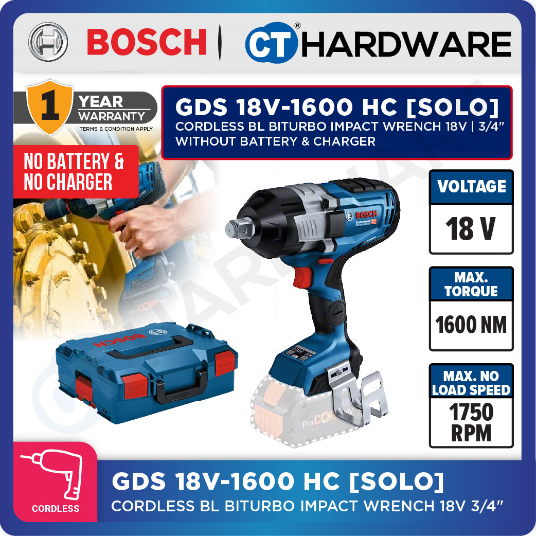Bosch GDS 18V-1600 HC SOLO Cordless BITURBO Impact Wrench 18V without Battery & Charger [ GDS18V1600HCSOLO ]