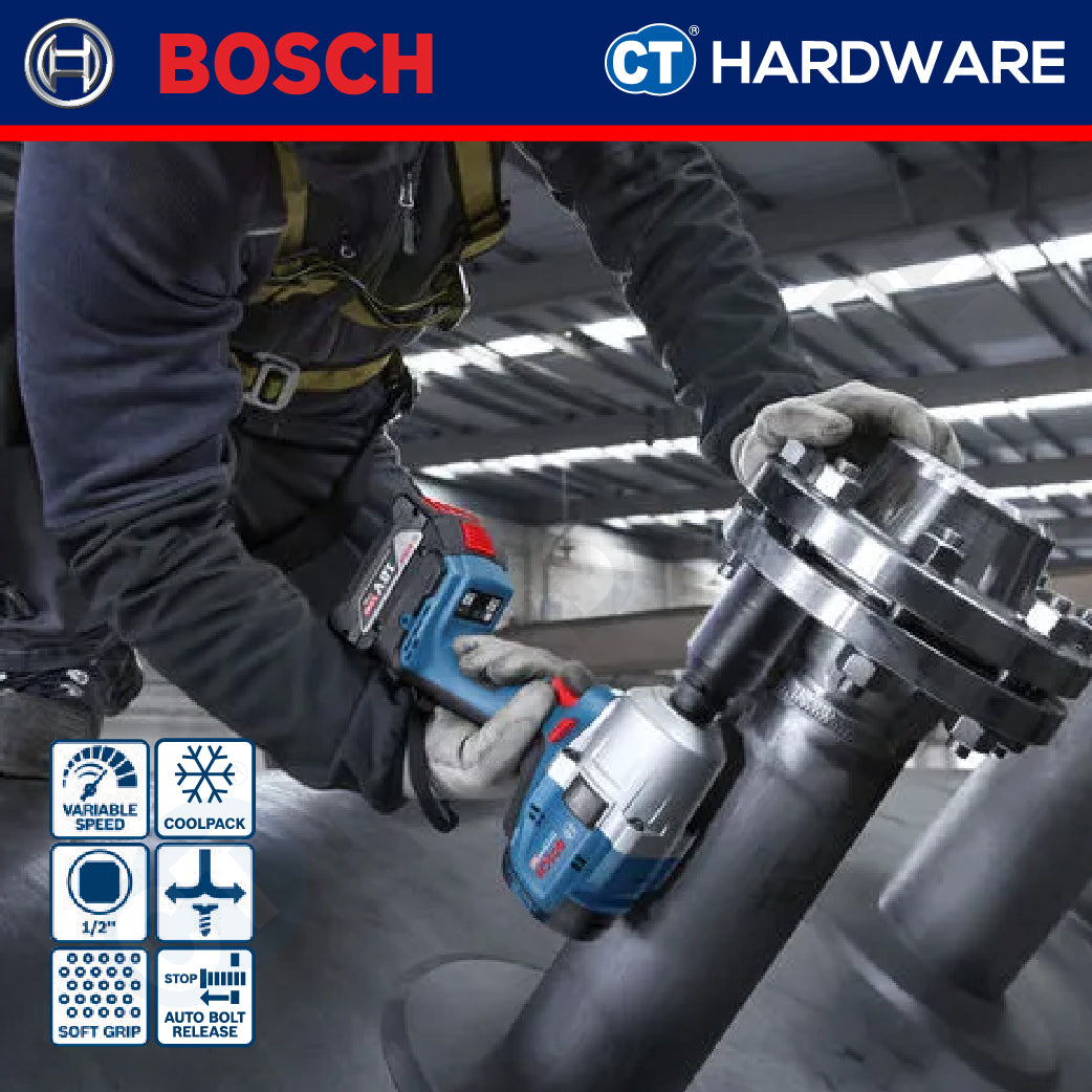 Bosch GDS18V780 Cordless Brushless Impact Wrench 18V 5.0AH | 780NM | 2000RPM Come with 2x 4.0Ah 18V Battery & Charger