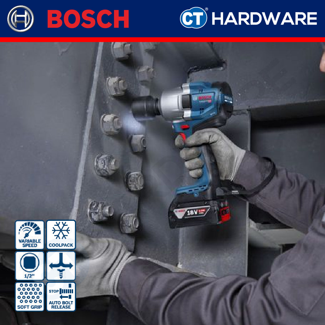 Bosch GDS18V780 Cordless Brushless Impact Wrench 18V 5.0AH | 780NM | 2000RPM Come with 2x 4.0Ah 18V Battery & Charger
