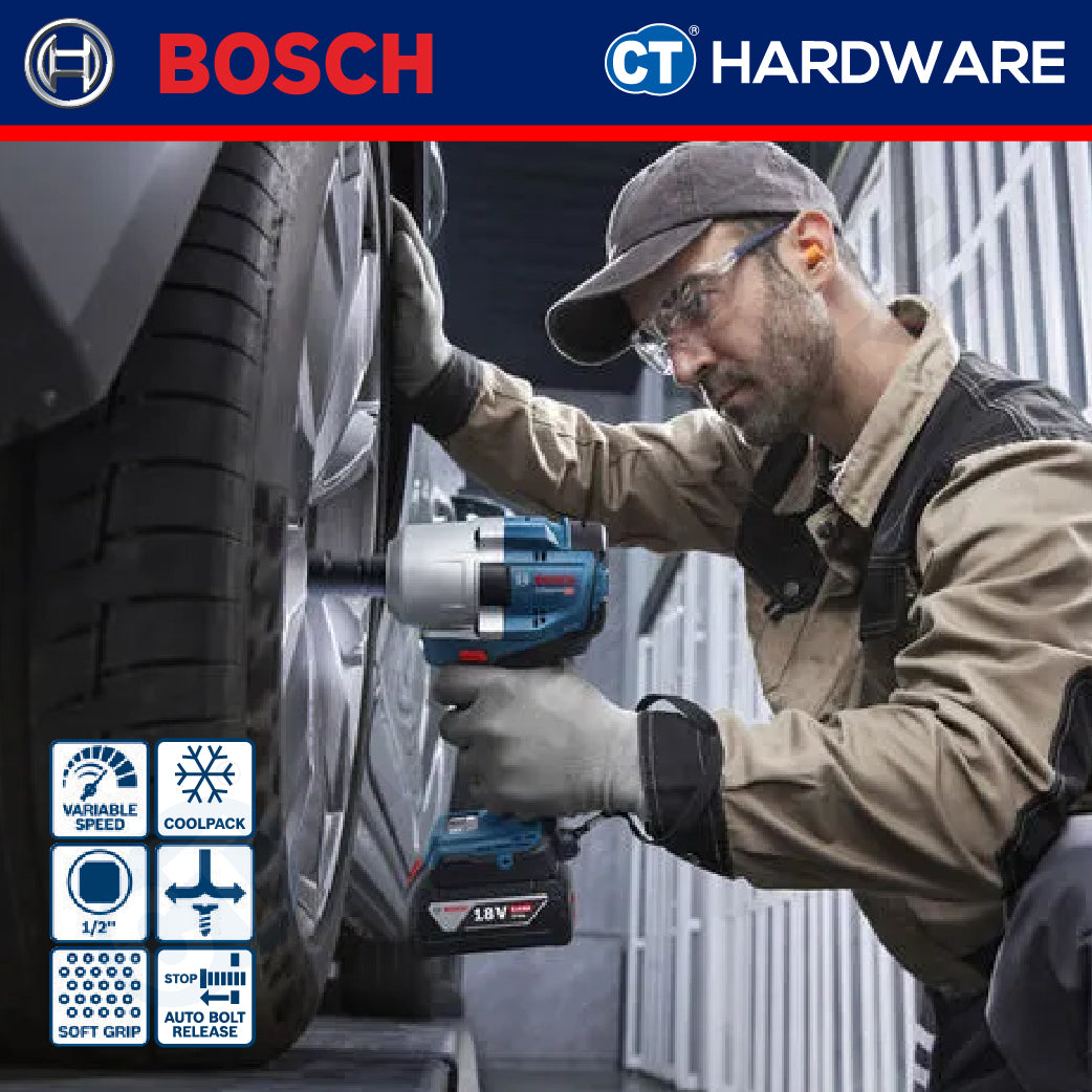 Bosch GDS18V780 Cordless Brushless Impact Wrench 18V 5.0AH | 780NM | 2000RPM Come with 2x 4.0Ah 18V Battery & Charger